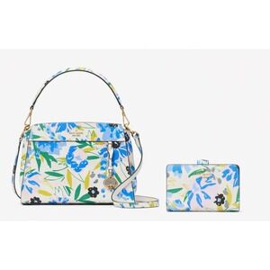 Kate Spade Floral Crossbody‎ Bag + Wallet White Blue Spring Summer Cruise $658